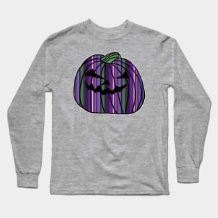 Purple Green Stripes Halloween Horror Pumpkin Long Sleeve T-Shirt